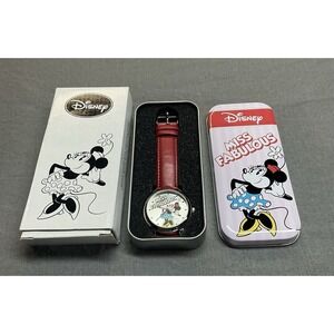 Disney Minnie Mouse Miss Fabulous Quartz Red Watch In Tin Needs Battery 2008